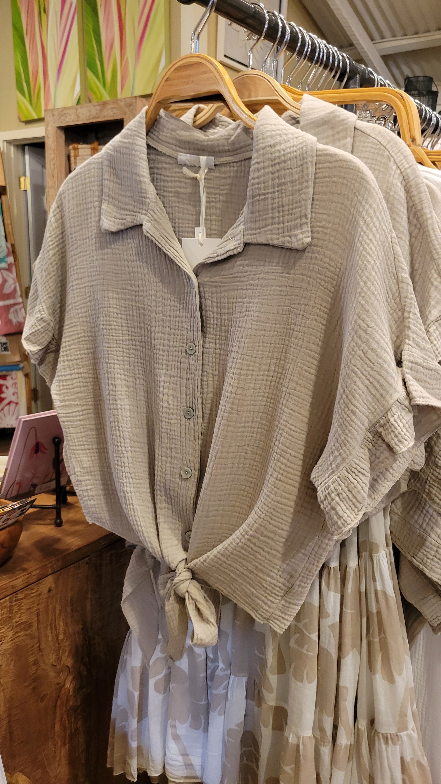 Button Down Gauze Tie Top