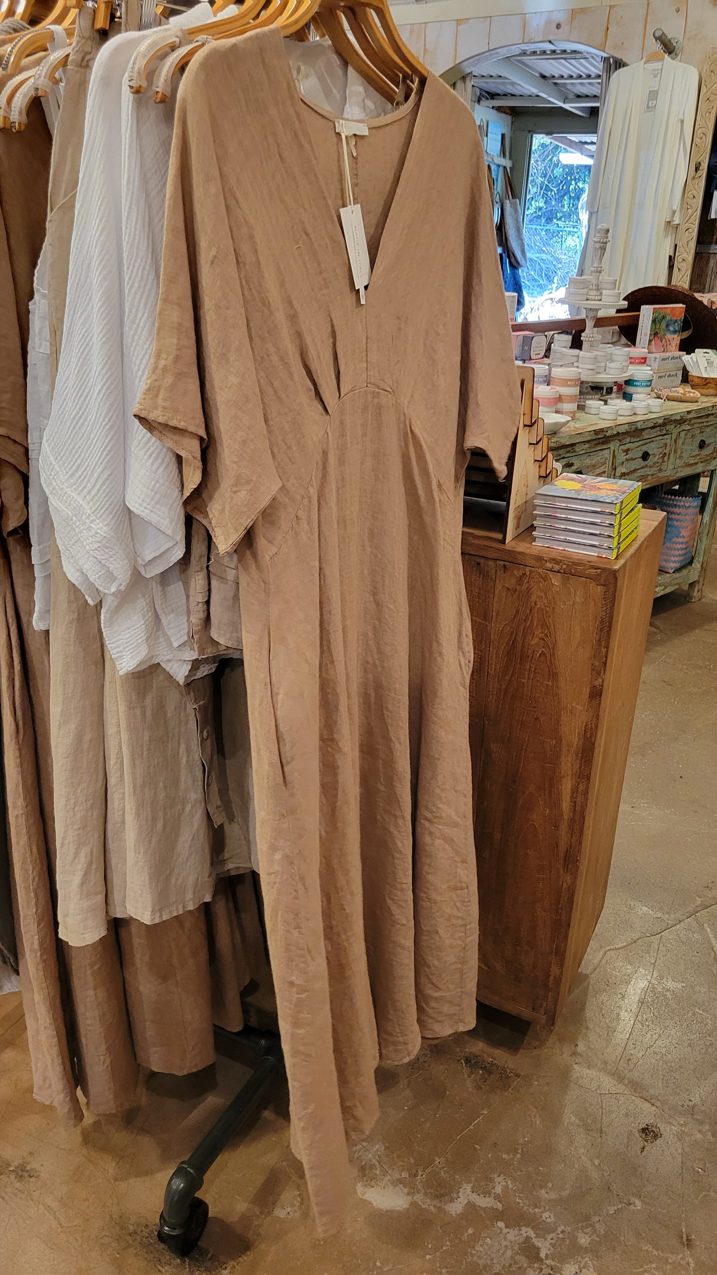 Linen V-Neck Dolman Maxi Dress
