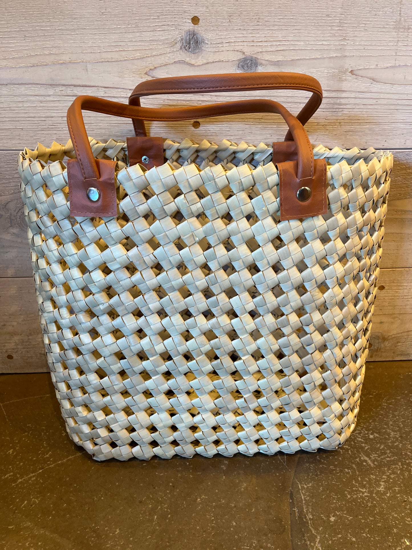 Woven Tote w/Leather Handle Lg