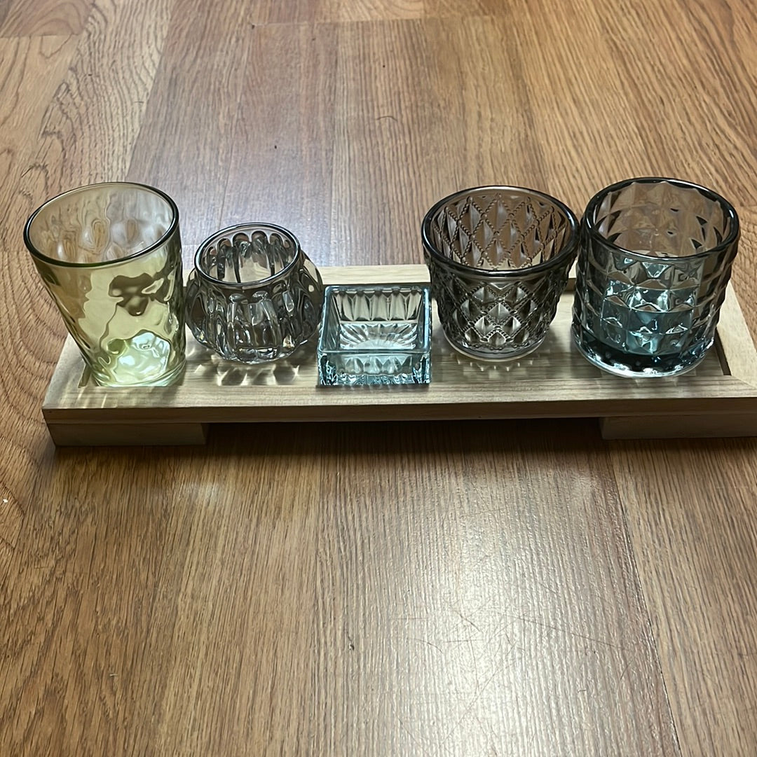 Glass Votive Holders on Tray
