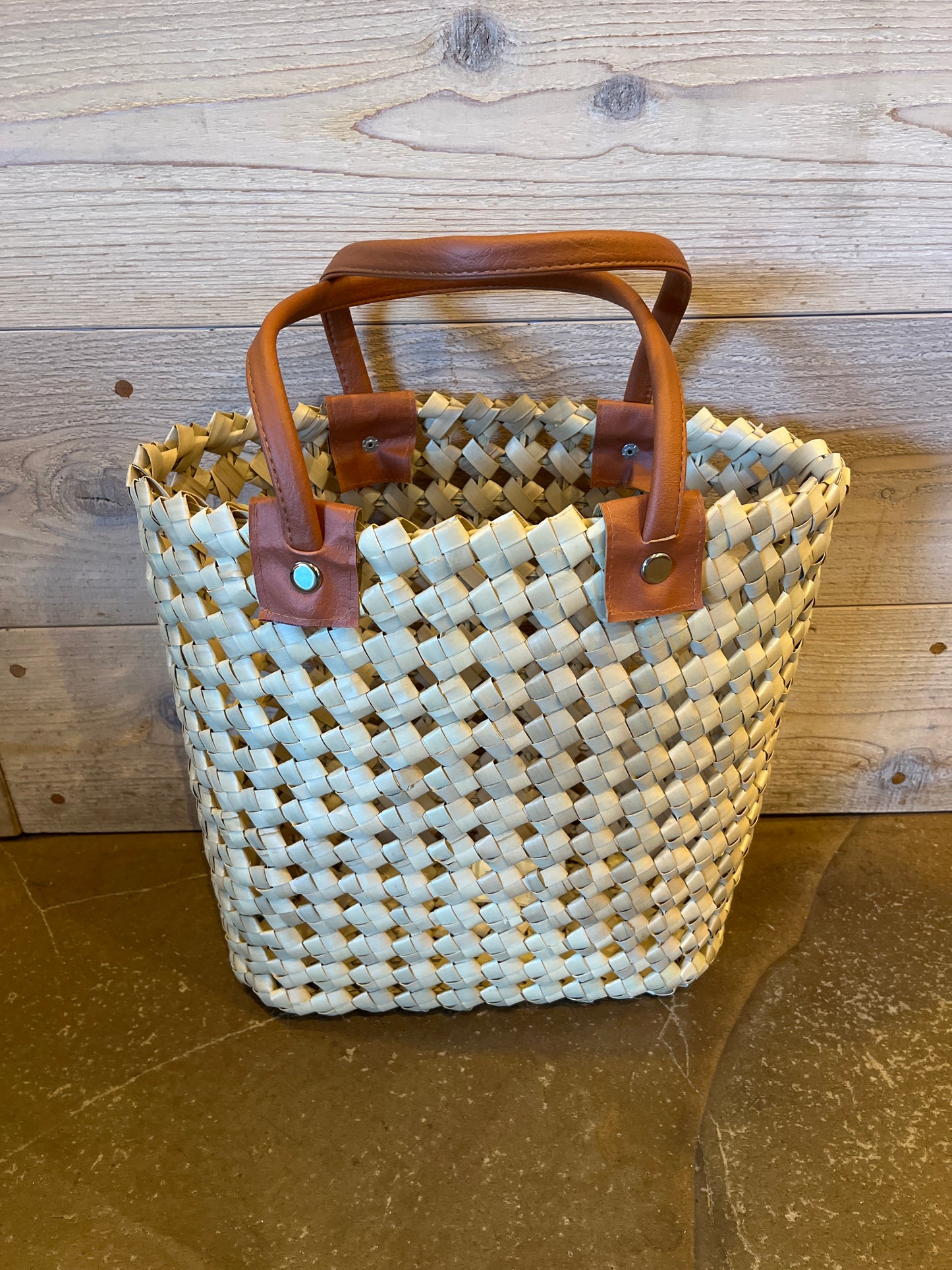 Woven Tote w/Leather Handle Sm
