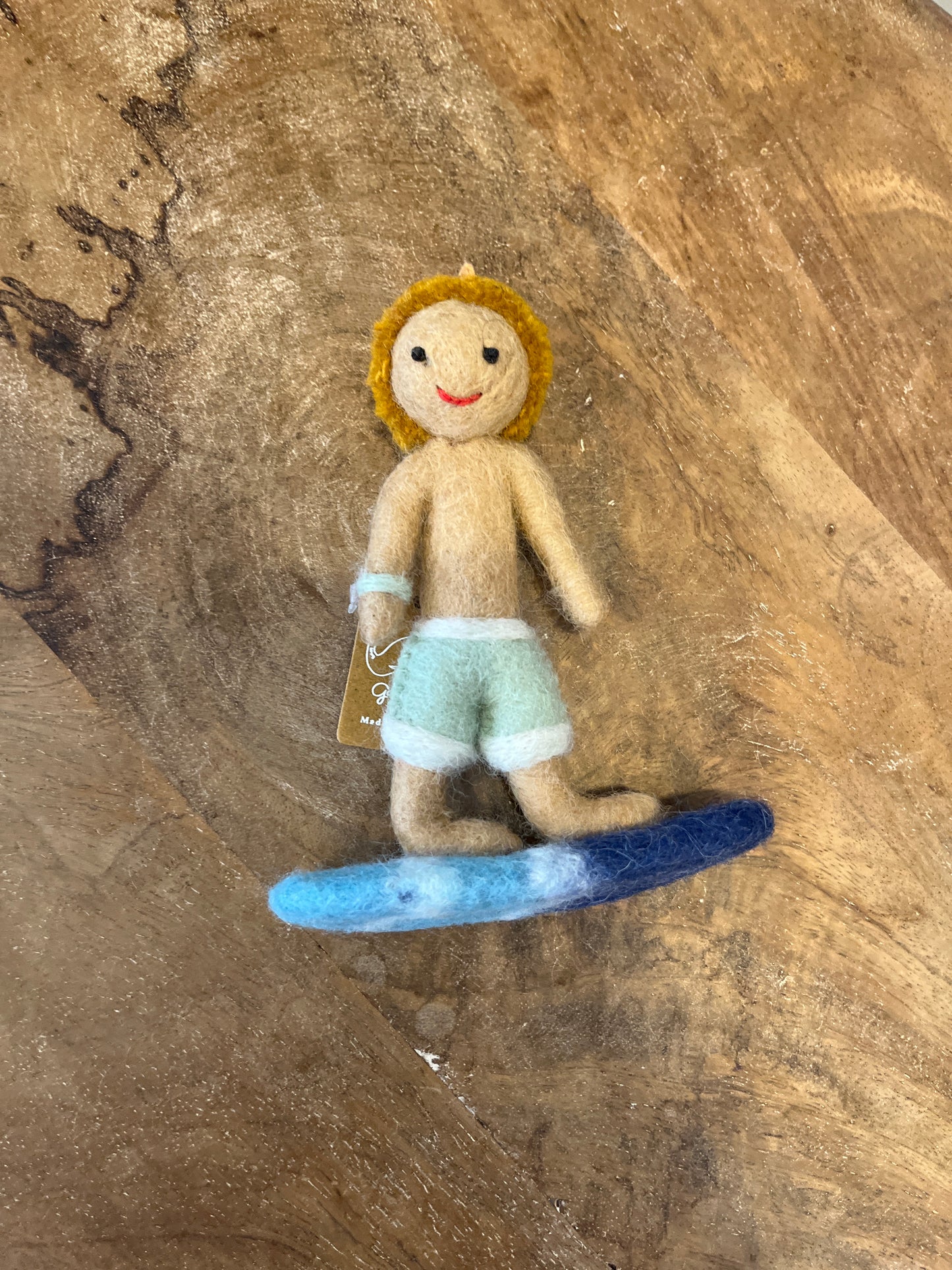 Blond Surfer Felt Ornament