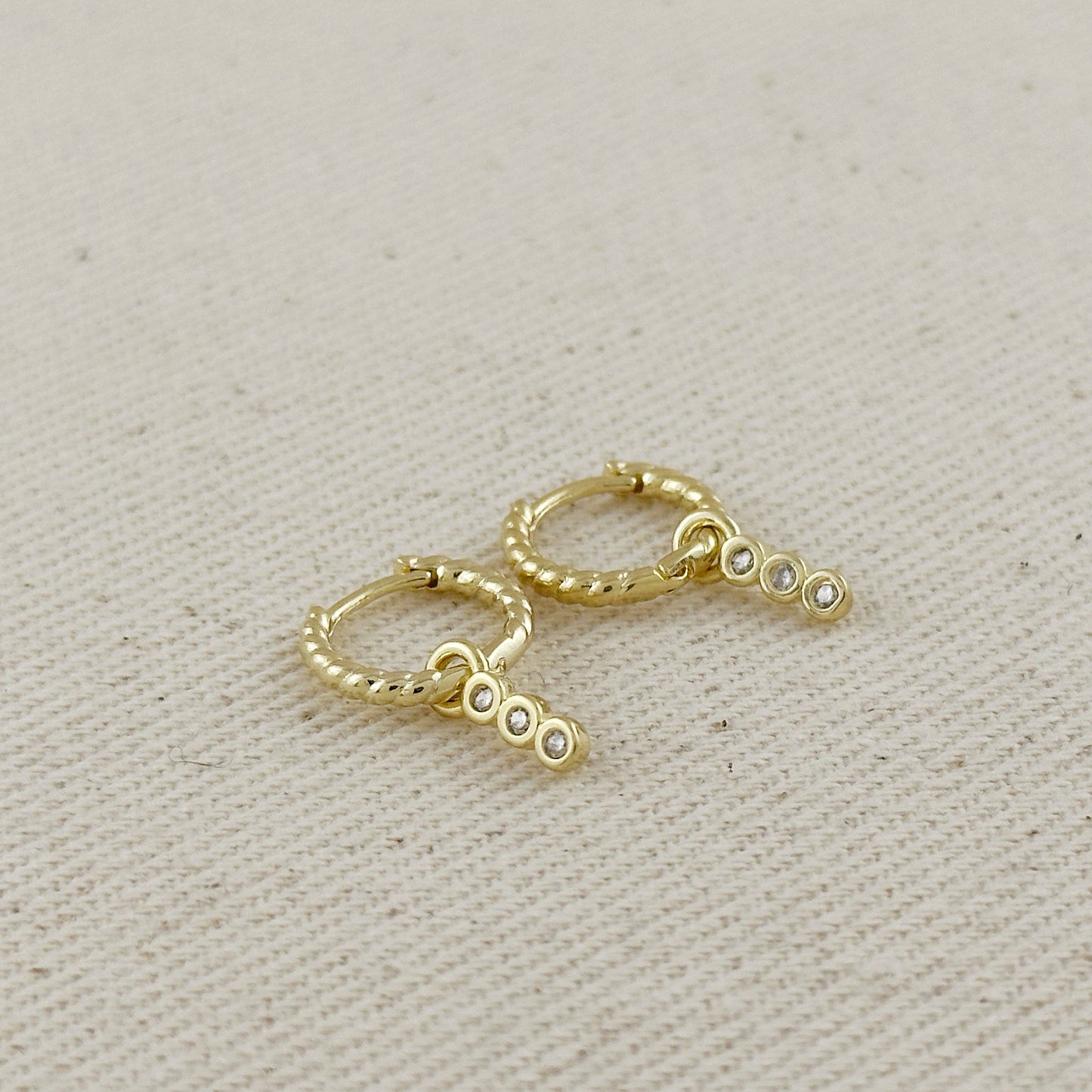 18K GF Twisted Hoops w/CZ Charm