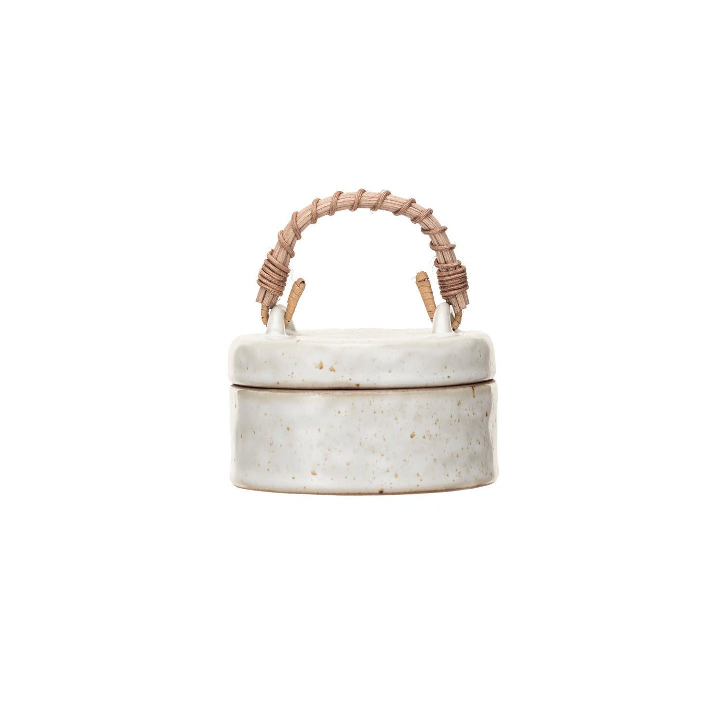 Stoneware Jar w/ Woven Rattan Handle (Each One Will Vary)