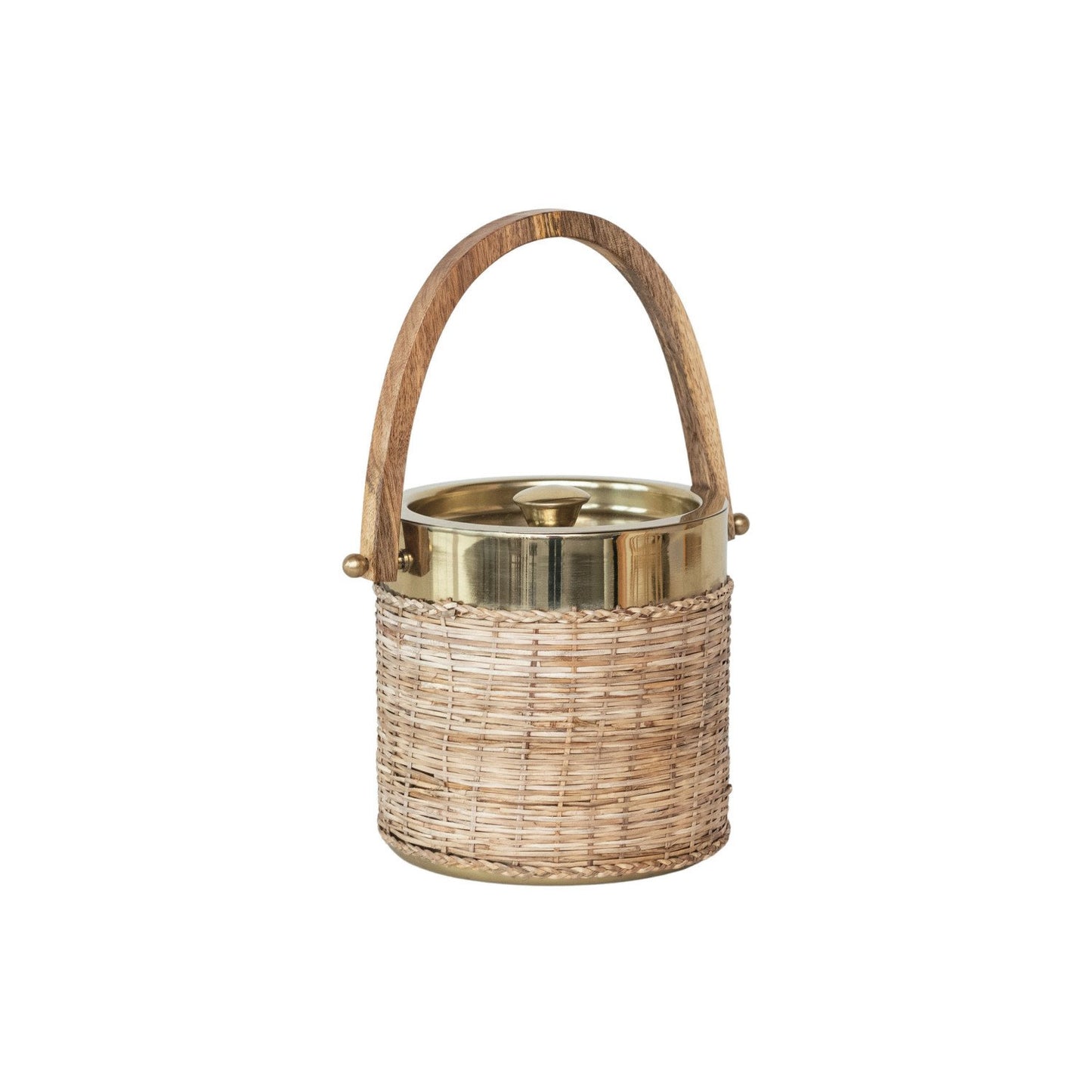 1-1/2 Quart Stainless Steel & Woven Rattan Ice Bucket w/ Mango Wood Handle