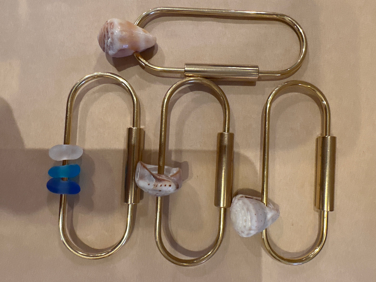 Large Brass Key Holder w/ Puka Shell / Fresh Water Pearl / Cone Shell / Tahitian Pearl