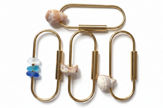 Large Brass Key Holder w/ Puka Shell / Fresh Water Pearl / Cone Shell / Tahitian Pearl