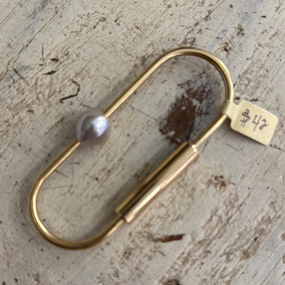 Large Brass Key Holder w/ Puka Shell / Fresh Water Pearl / Cone Shell / Tahitian Pearl