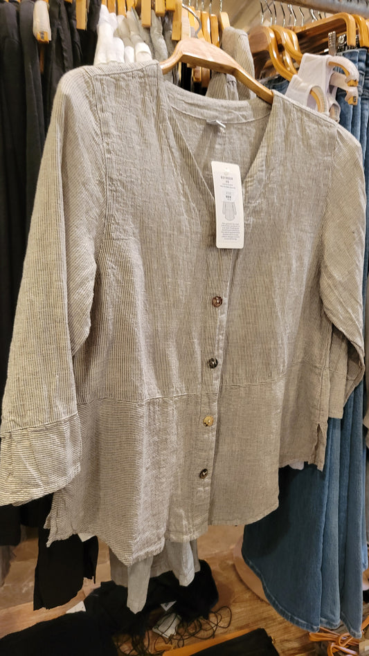 Stripe 3/4 Button Down Shirt