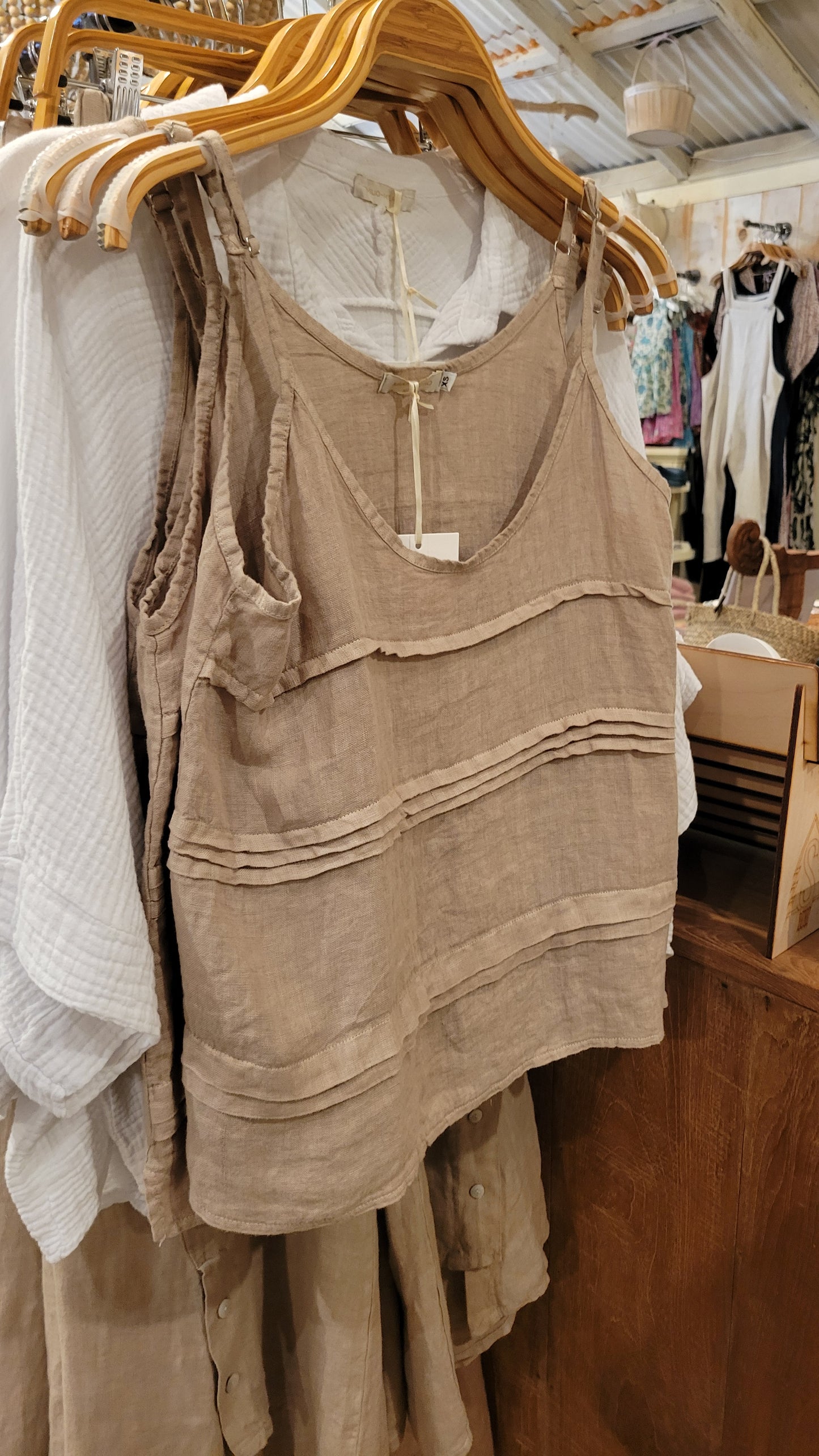 Pleated Linen Tank Top