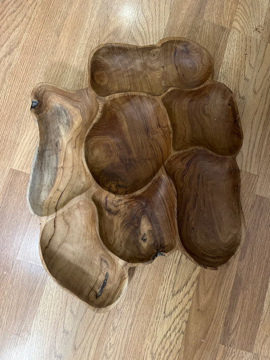 Teak Wood Sectioned Bowl