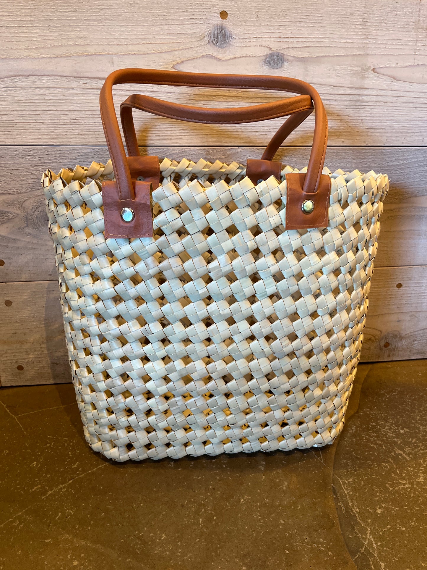Woven Tote w/Leather Handle Med
