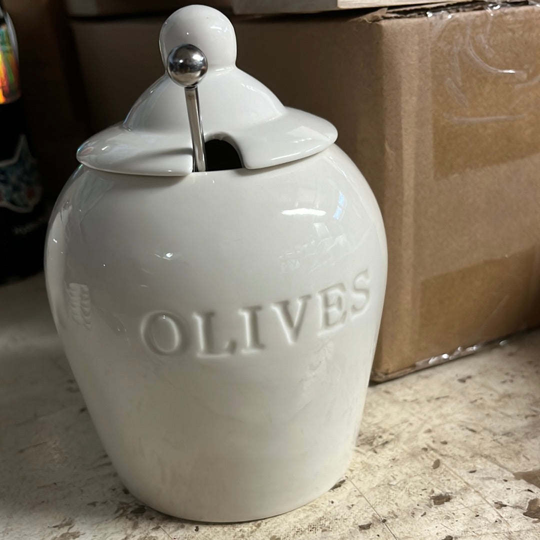 Stoneware Olives Jar w/Spoon