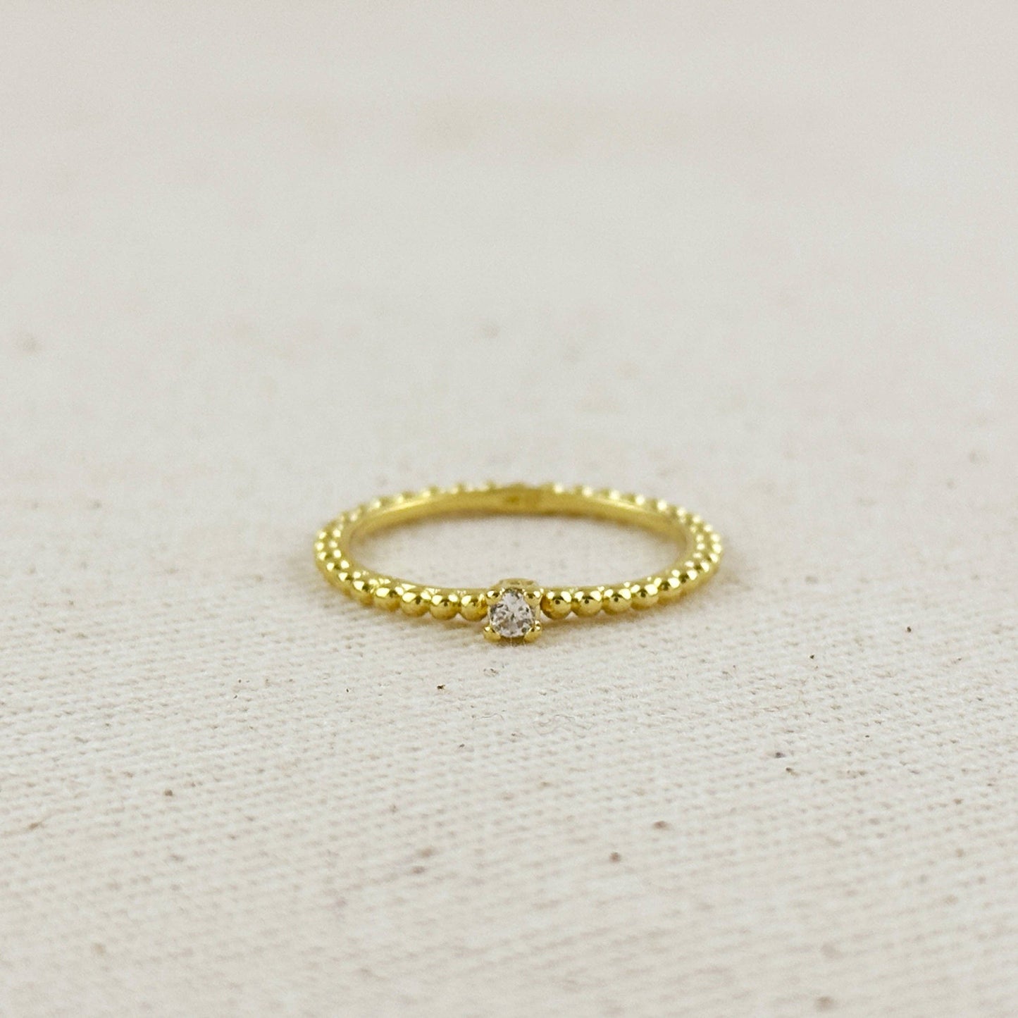 18K GF Beaded Ring w/Single CZ