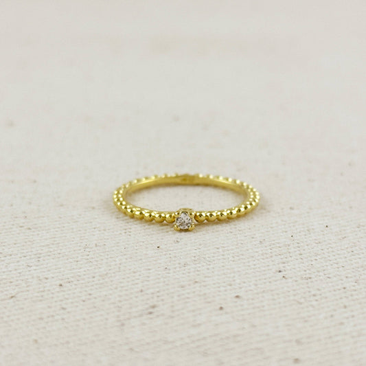 18K GF Beaded Ring w/Single CZ