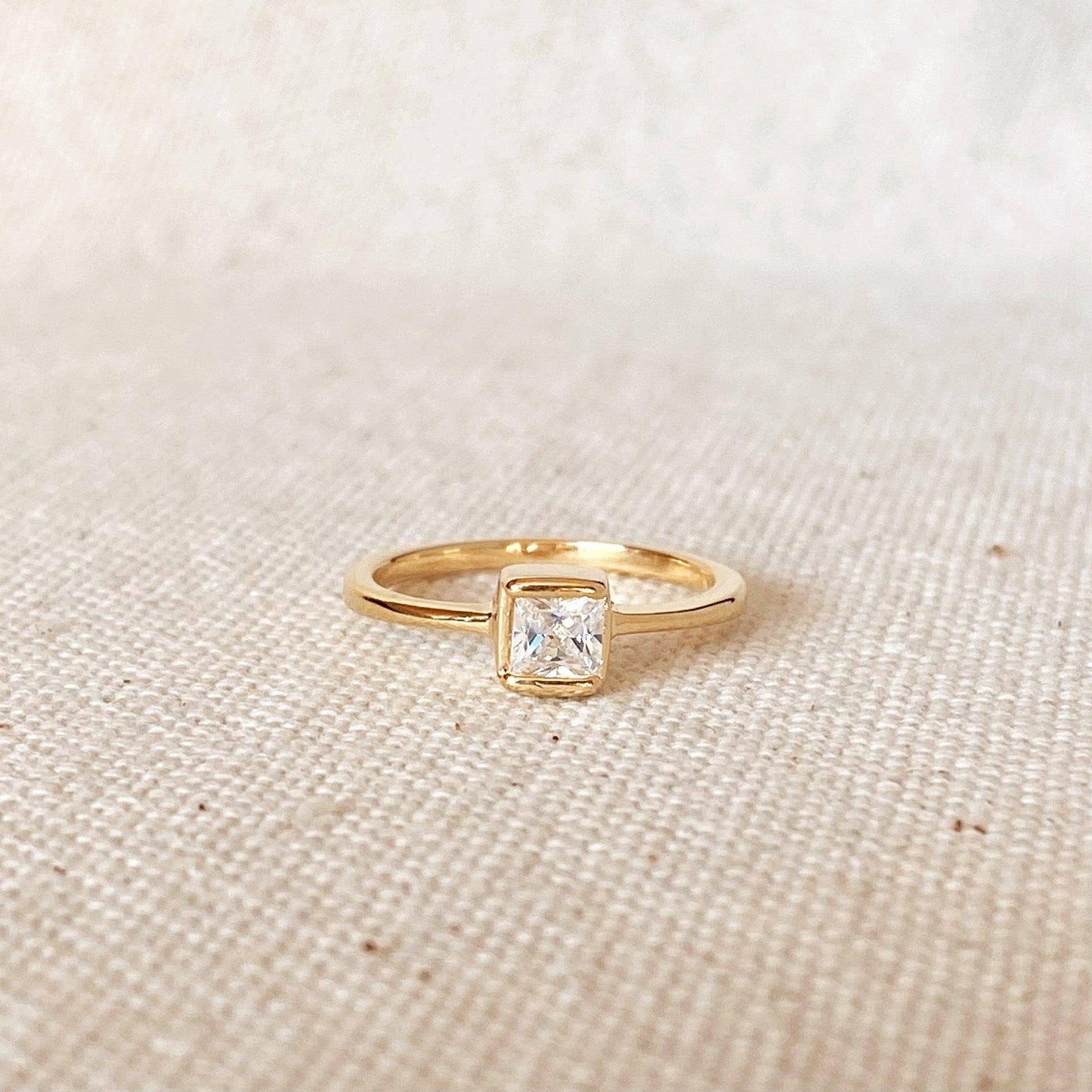 18K GF Square Solitaire Ring