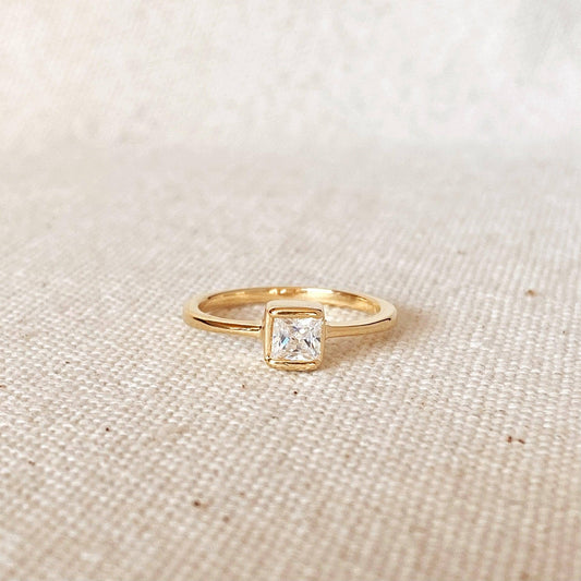 18K GF Square Solitaire Ring