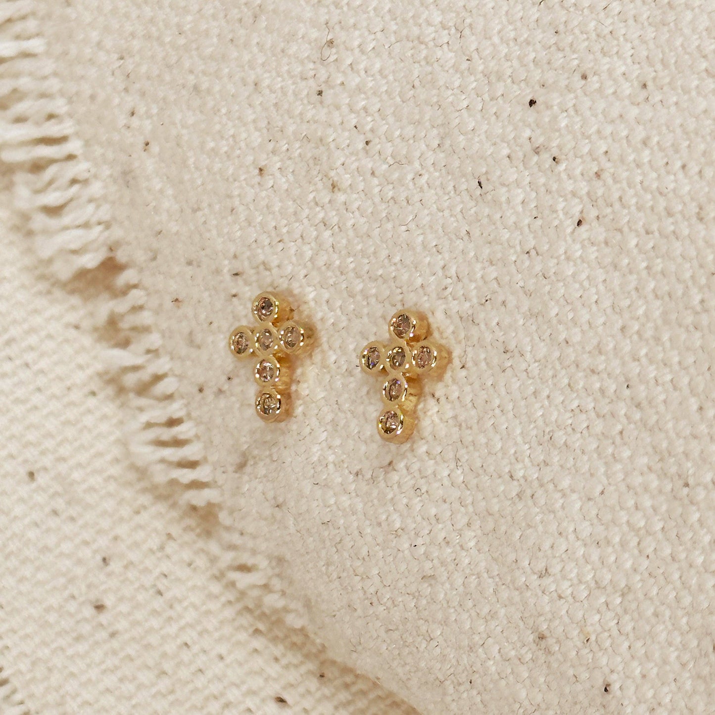 18K GF Bezel CZ Cross Studs