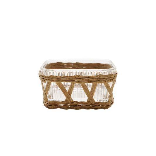 Glass Dish with Woven Grass Sleeve, Natural
