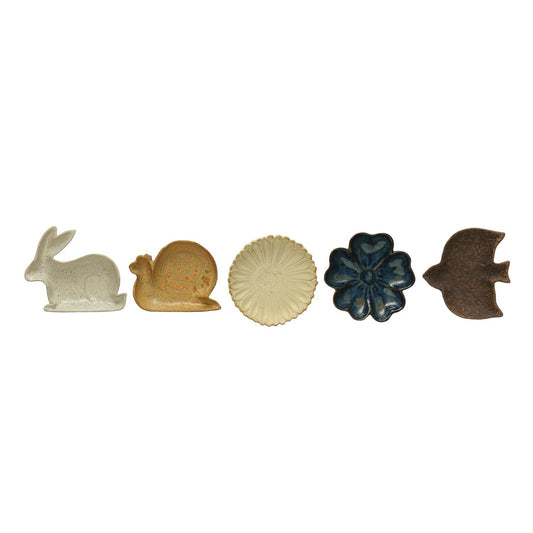 Stoneware Flora/Fauna Dish, Reactive Glaze, 5 Styles (Each One Will Vary)