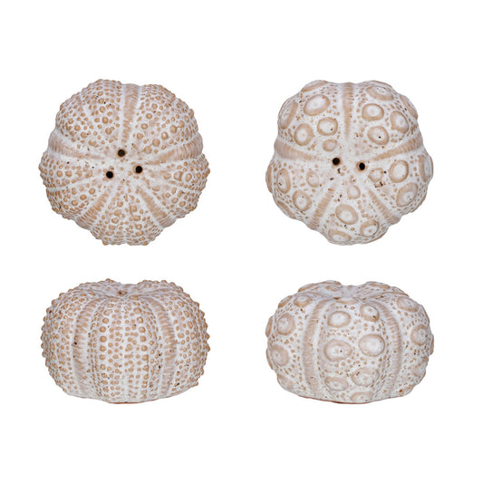 Stoneware Sea Urchin Shaped Salt & Pepper Shakers, Set of 2 (Each One Will Vary)