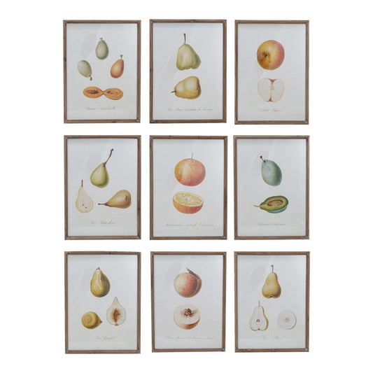 Wood Framed Glass Wall Décor w/ Vintage Reproduction Fruit Image, 9 Styles