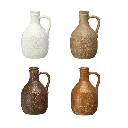 Decorative Stoneware Jug w/ Handle, 4 Colors (Each One Will Vary)