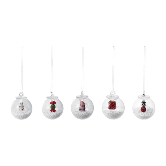 Glass Snow Globe Ornament with Figure & Faux Snow Inside, 5 Styles